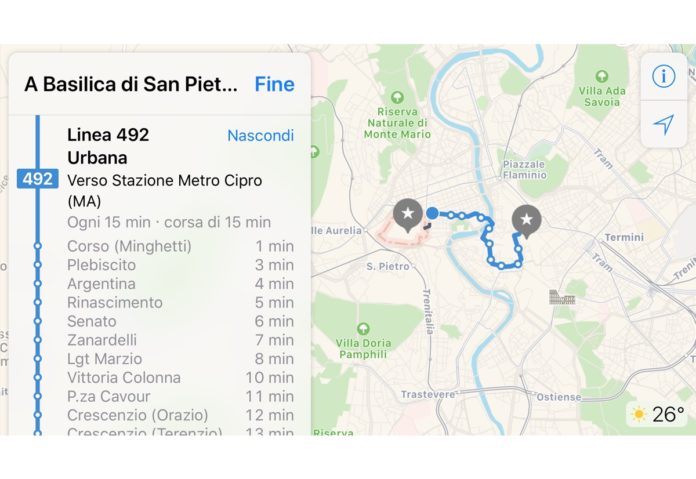 Apple Mappe include i mezzi pubblici in Italia, per ora solo a Roma