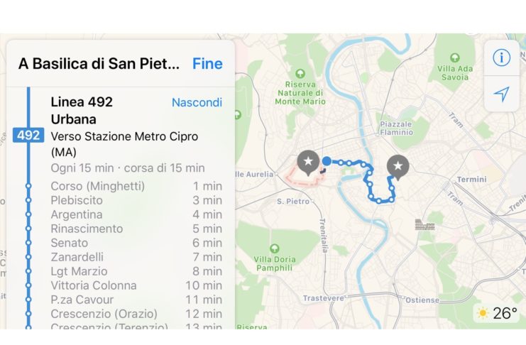 Apple Mappe include i mezzi pubblici in Italia, per ora solo a Roma