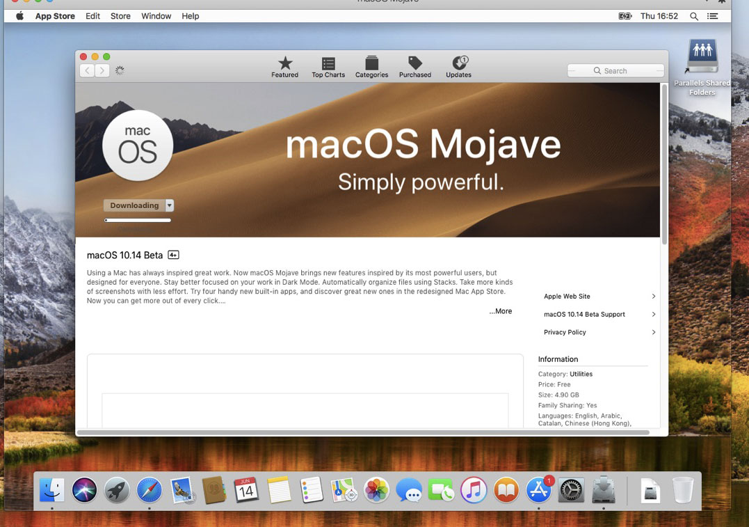 Scaricamento macOS Mojave dal Mac App Store