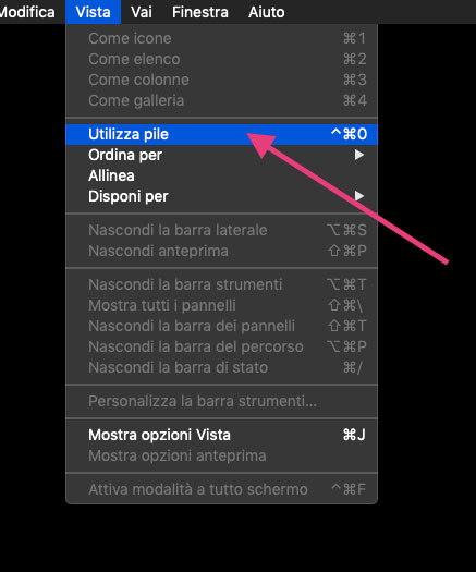 L'opzione "Utilizza Pile" organizza le Scrivanie più disordinate impilando automaticamente i file in gruppi ben ordinati.