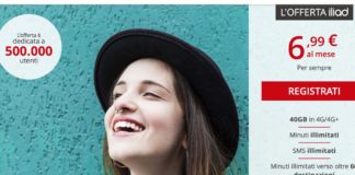 Nuova offerta Iliad: 6,99 euro per minuti ed SMS illimitati e 40 GB in 4G+