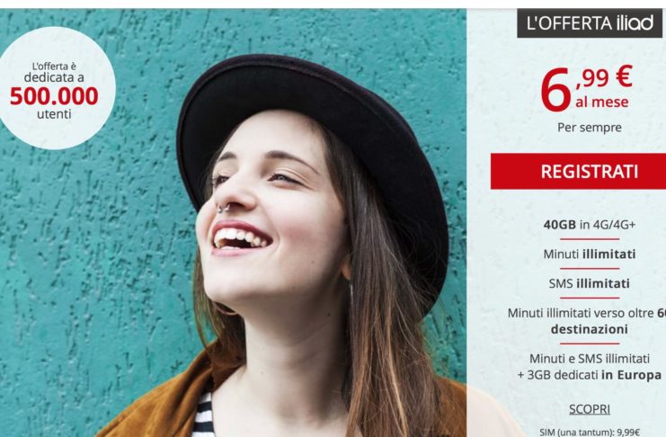 Nuova offerta Iliad: 6,99 euro per minuti ed SMS illimitati e 40 GB in 4G+