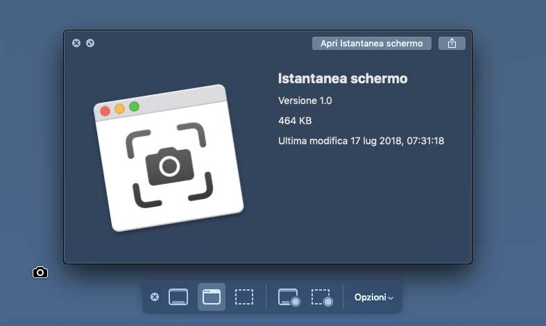 L'utility Istantanea Schermo di macOS Mojave e le nuove opzioni per catturare una schermata