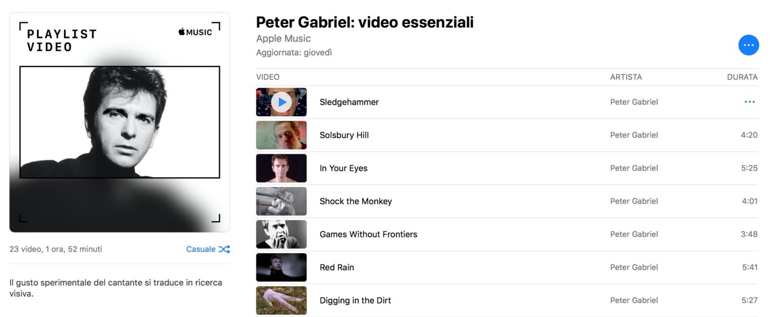 Il video Sledgehammer di Peter Gabriel rimasterizzato in 4K su Apple Music