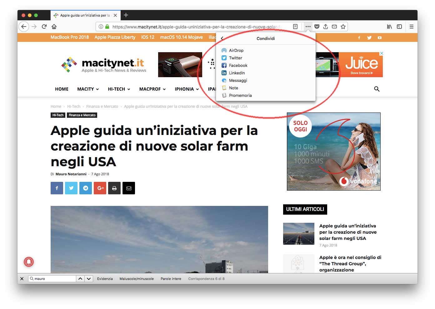 Pulsante Condivisione in Firefox
