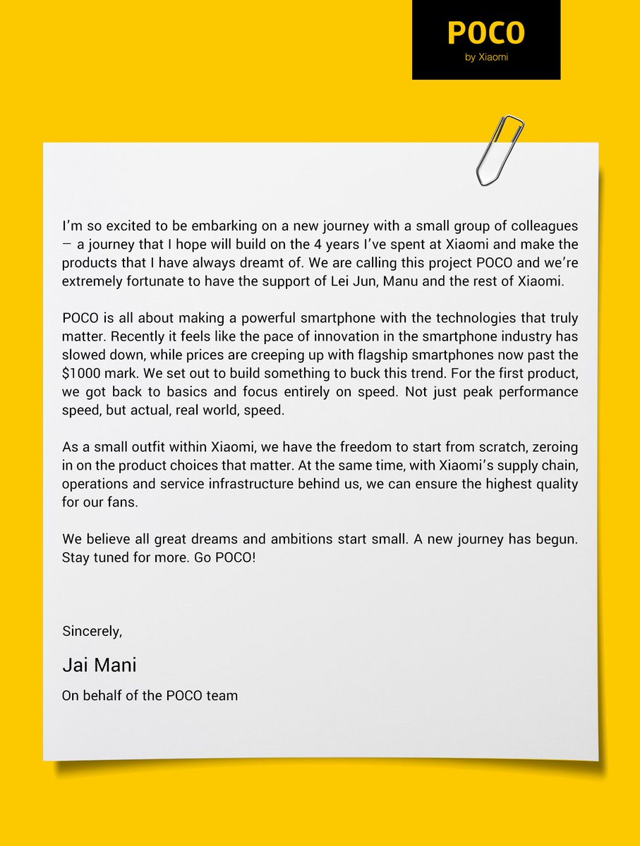 POCO by Xiaomi si presenta con una lettera aperta: contiamo sulla velocità
