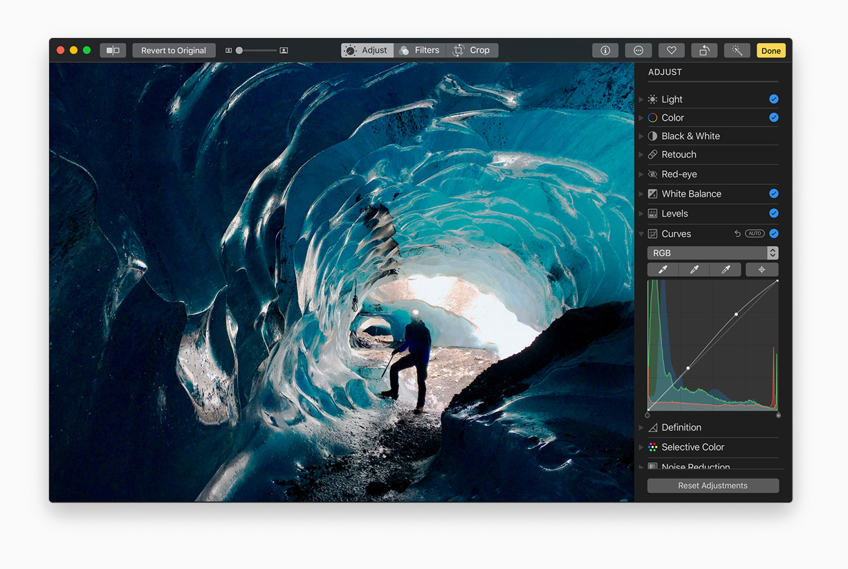 Lo strumentoCurve nell'App Foto per macOS consente di regolare i diversi punti nell’intera gamma tonale di un’immagine.