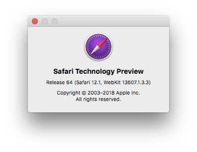Disponibile Safari Technology Preview 64