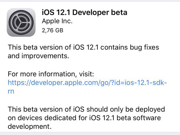 iOS 12.1 beta 1