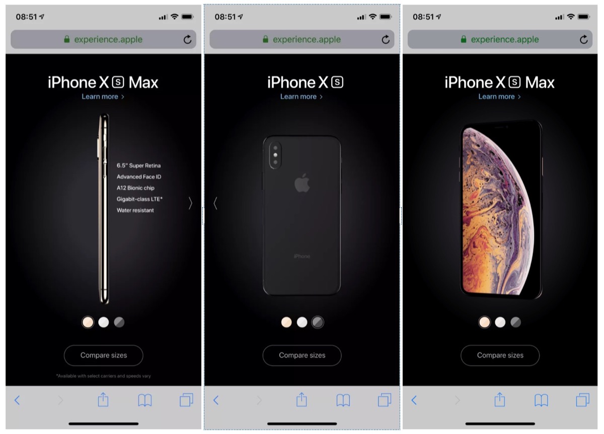 iPhone XS in 3D nel microsito Apple: si gira inclinando lo smartphone