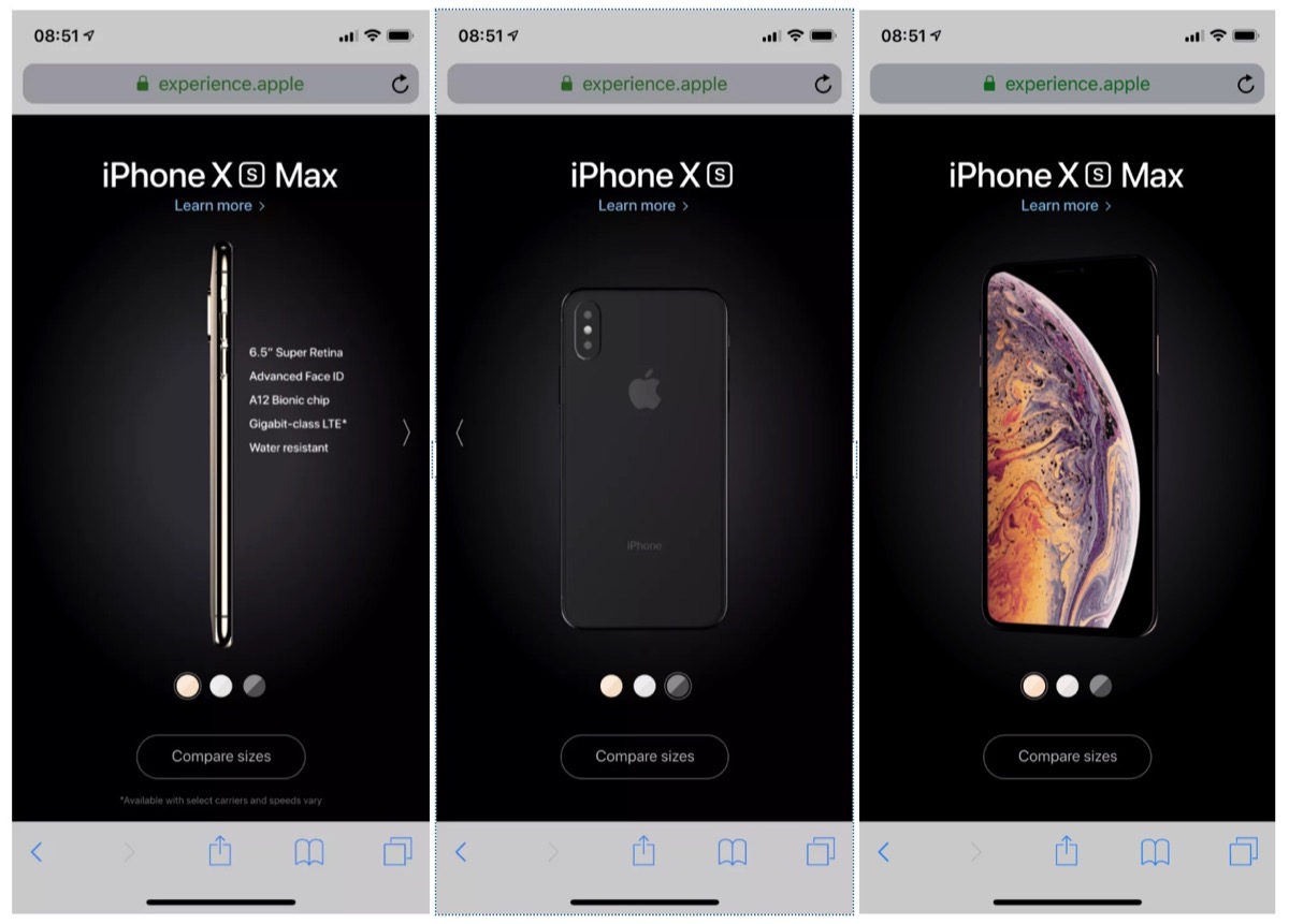 iPhone XS in 3D nel microsito Apple: si gira inclinando lo smartphone