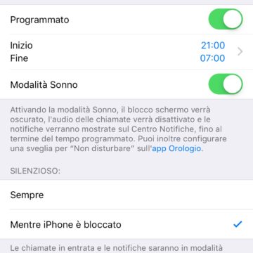 Non Disturbare iOS 12, come attivare la modalità sonno