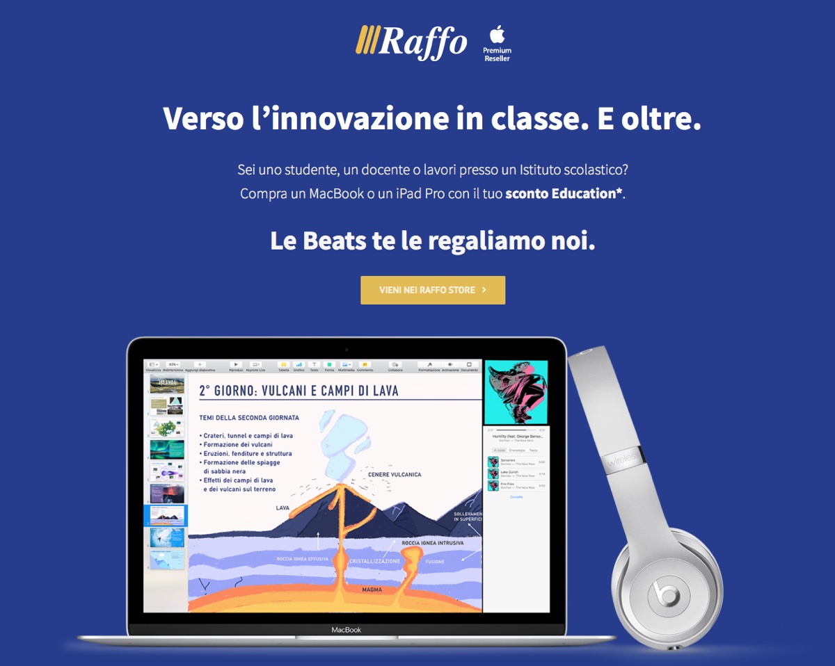 I negozi Raffo regalano cuffie e auricolari Beats a chi compra MacBook o iPad per la scuola