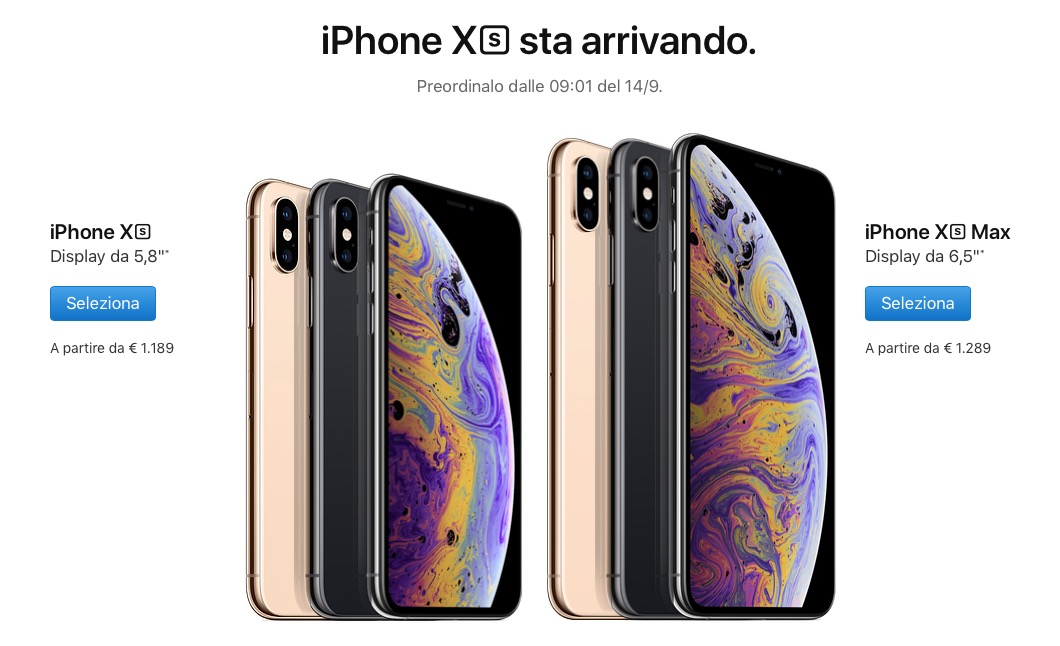 Prezzi iPhone Xs, Xs Max e iPhone Xr, in Italia da 889 euro