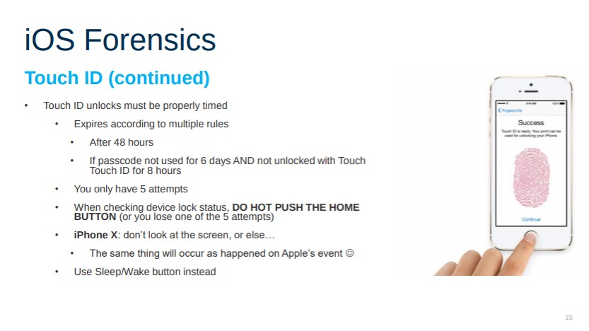 Una slide dell'azienda Elcomsoft che istruisce le forze dell'ordine su come comportarsi con iPhone X e seguenti