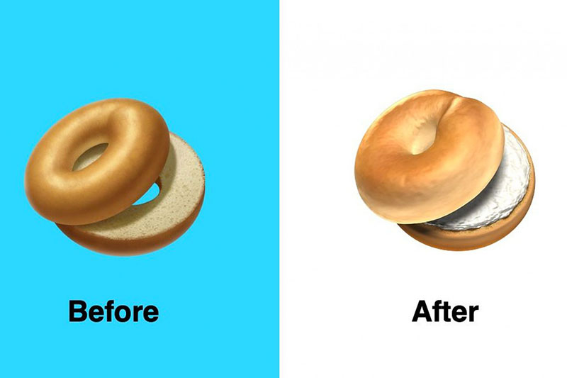 L'emoji del begel prima e dopo la modifica di Apple