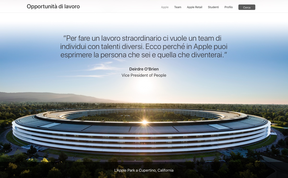 Apple ha aggiornato la sezione del sito web dedicata alla ricerca di personale