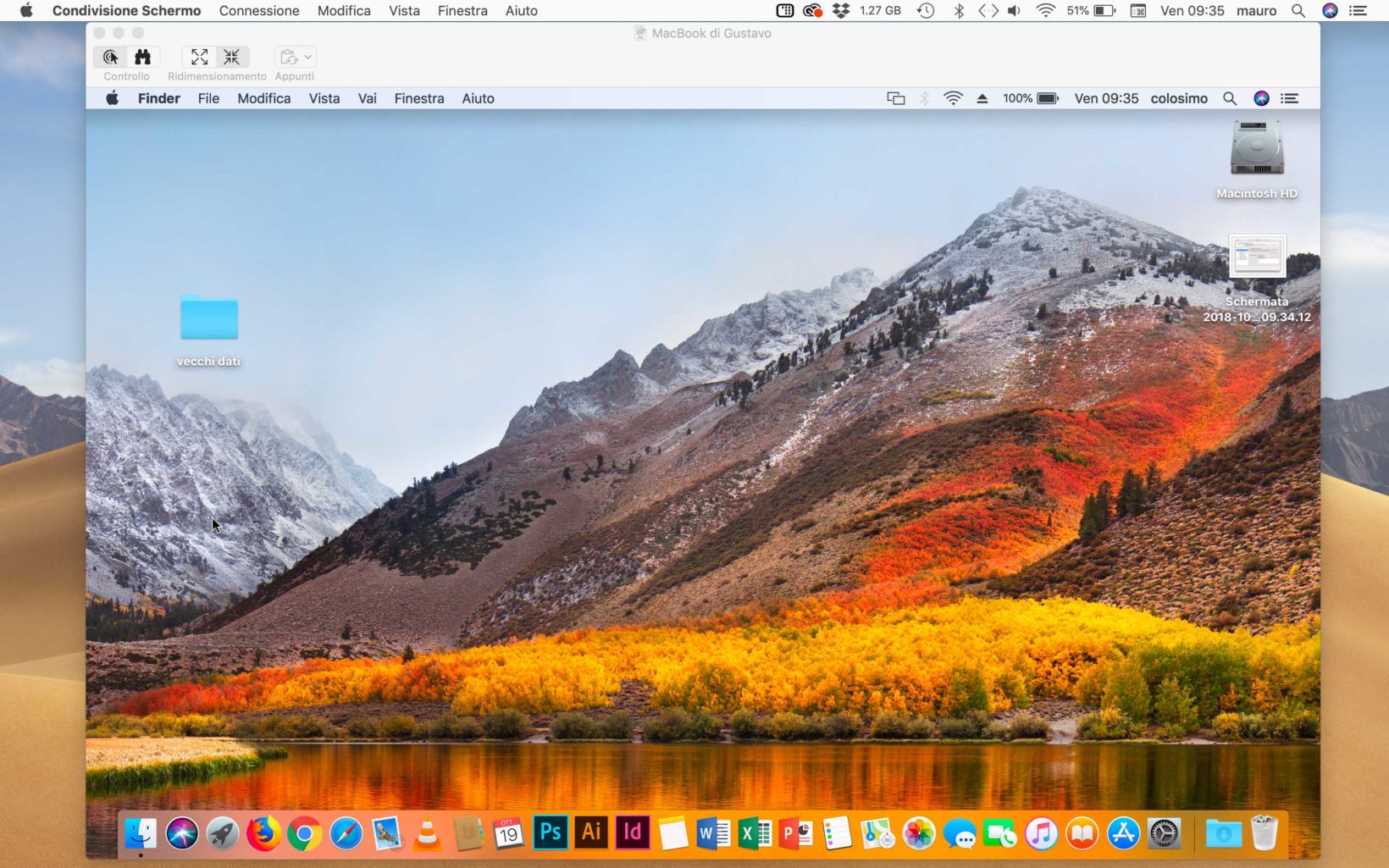 Un Mac con macOS Mojave controlla in remoto un diverso Mac con macOS High Sierra.