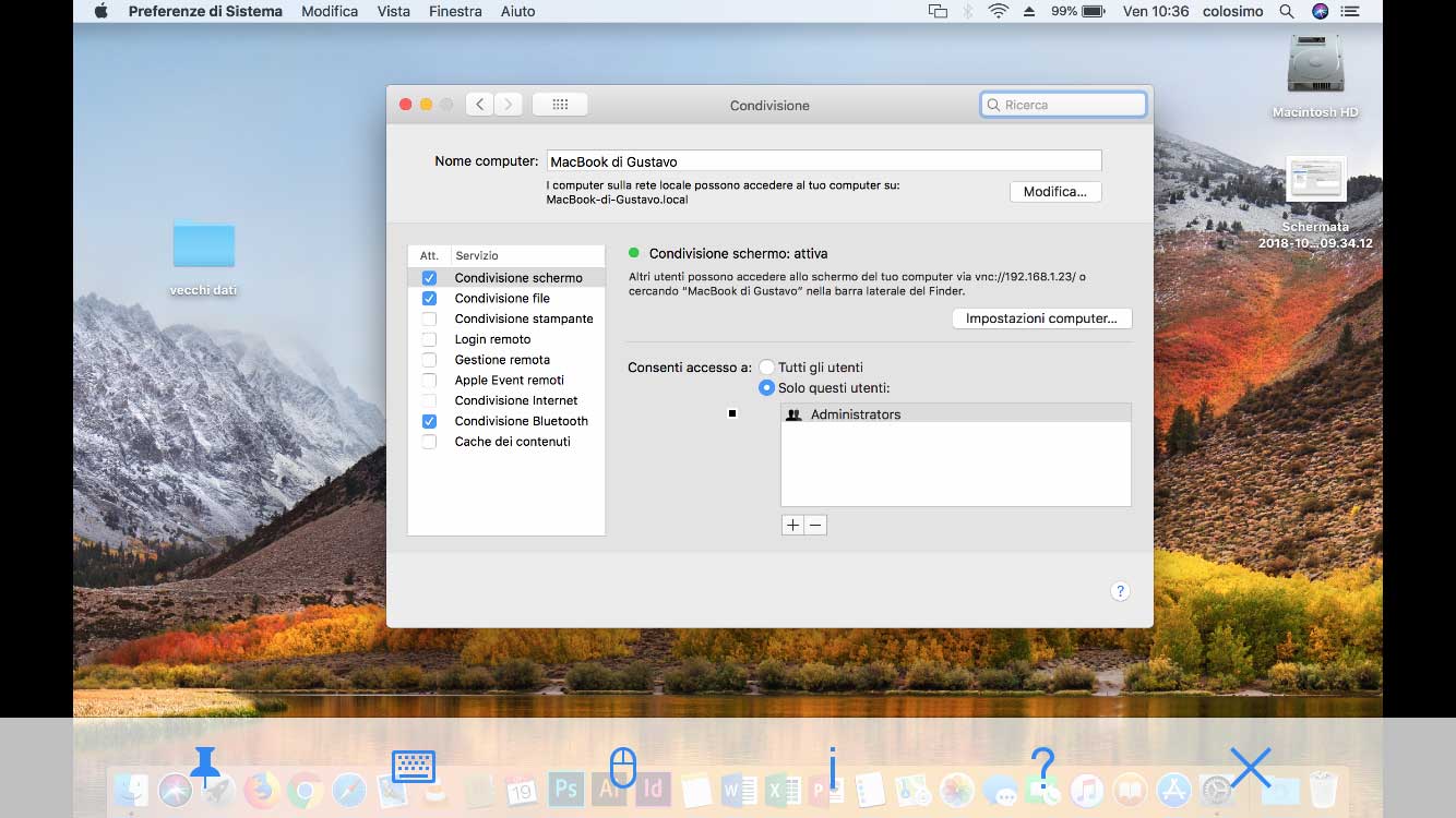 Un Mac con macOS 10.13 controllato in remoto da un iPhone con iOS