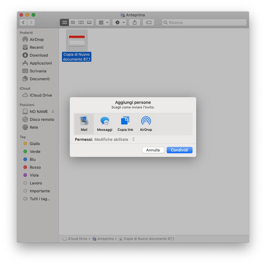 Come condividere file da iCloud Drive