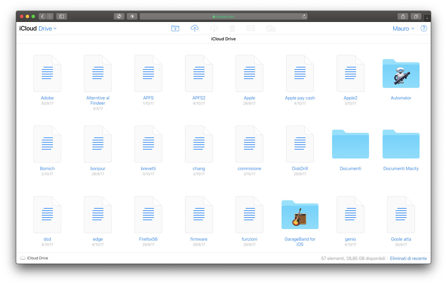 Da www.icloud.com è possibile di salvare o recuperare file nel/dal nostro spazio di archiviazione sul cloud.