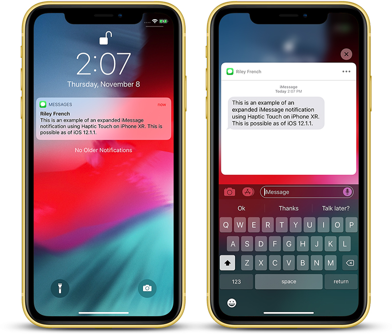 L’Haptic Touch di iPhone XR funziona ora con le notifiche
