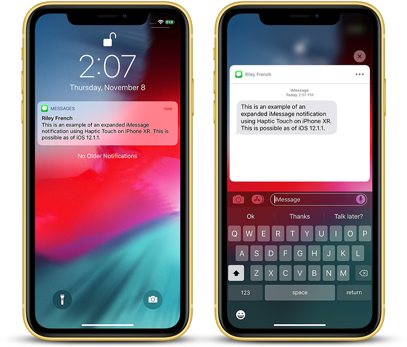 L’Haptic Touch di iPhone XR funziona ora con le notifiche L’Haptic Touch di iPhone XR funziona ora con le notifiche