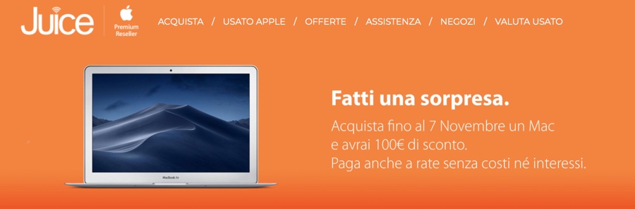 Juice sconta tutti i Mac, si paga in 10 mesi a zero costi e zero interessi