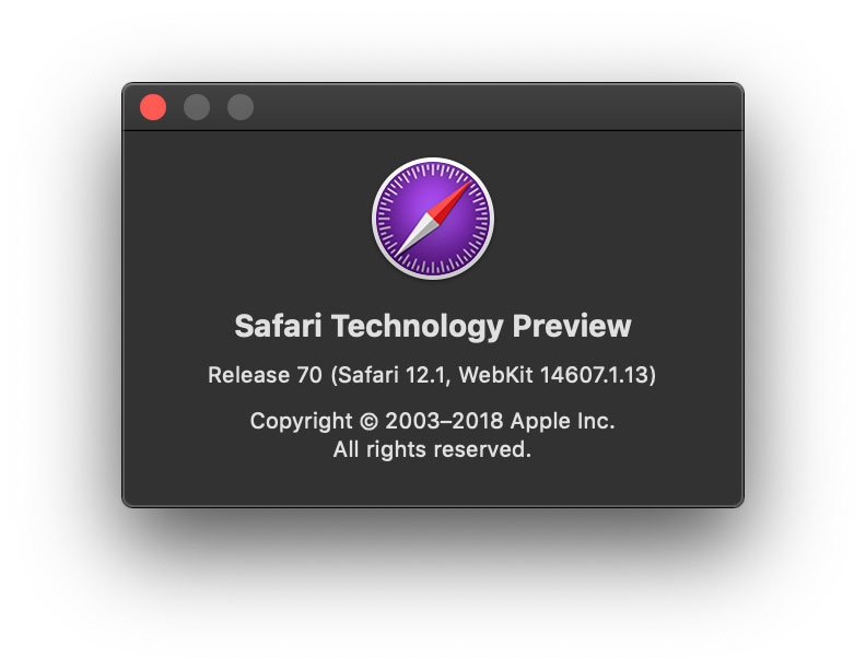  Safari Technology Preview 70 per macOS High Sierra e Mojave