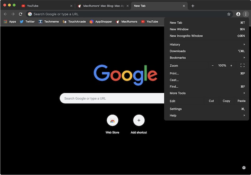 Google Chrome in Dark Mode