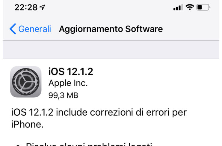 Disponibile aggiornamento a iOS 12.1.2