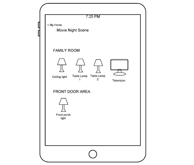 Illustrazione nel brevetto di Apple che mostra oggetti indviduati dall'app Casa