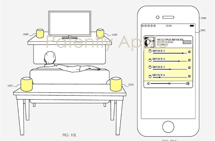 In un brevetto Apple mostra configurazione HomePod con quattro speaker e l’uso come interfono domestico