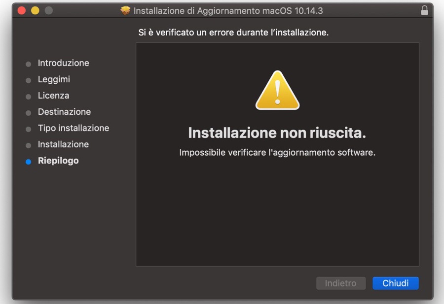 C’è un bug in macOS 10.14.3, l’aggiornamento combo non funziona