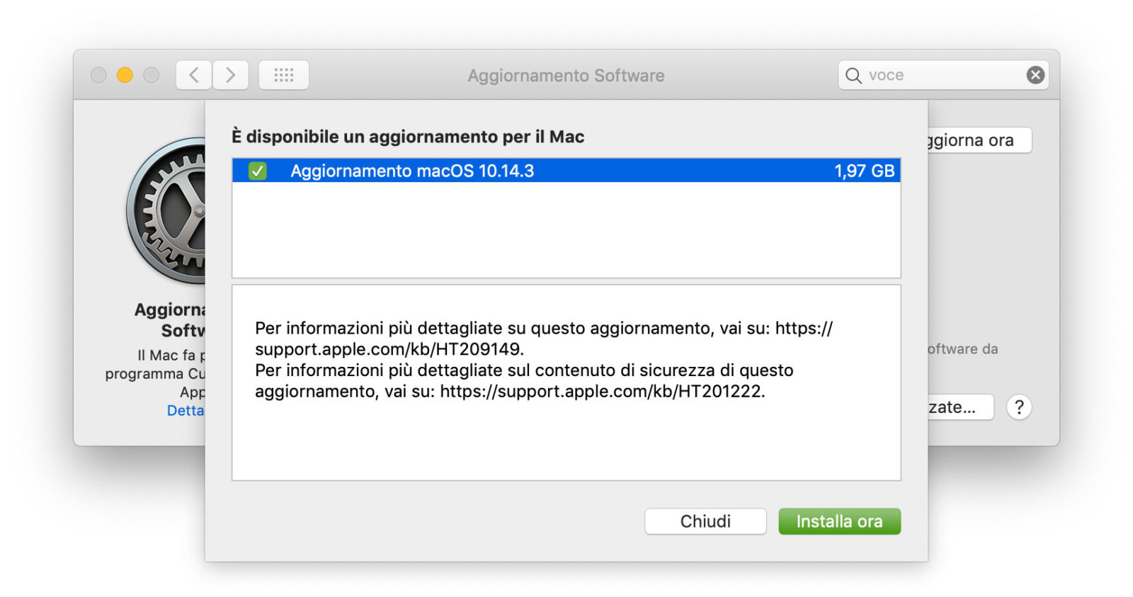 Aggiornamento a macOS 10.14.3