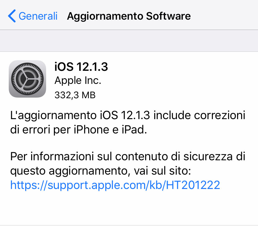 Disponibile la versione definitiva dell’update a iOS 12.1.3 iOS 12.1.3