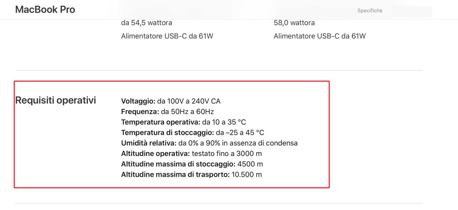 Requisiti operativi MacBook Pro di ultima generazione