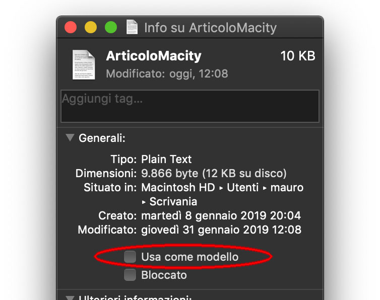 L'opzione "Uaa come modello" nei file del Finder permette di creare al volo una copia su cui lavorare, senza bisogno di modificare l’originale