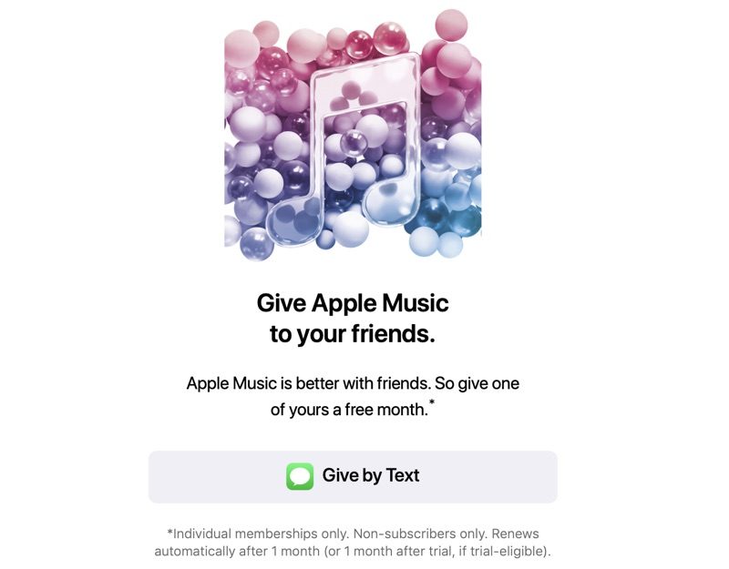 Apple Music permette di regalare un mese gratis agli amici