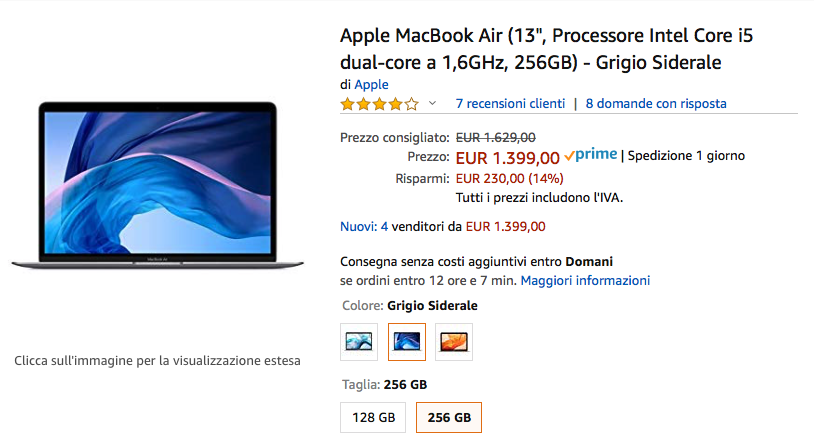 Su Amazon sconto del 20% sul nuovo MacBook Air 13,3 Retina