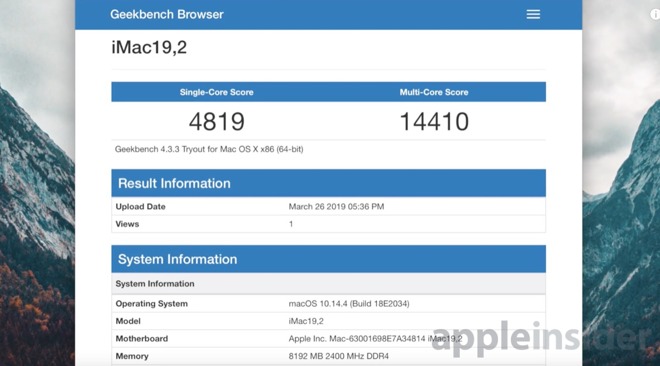 Benchmark iMac 4K base 2019