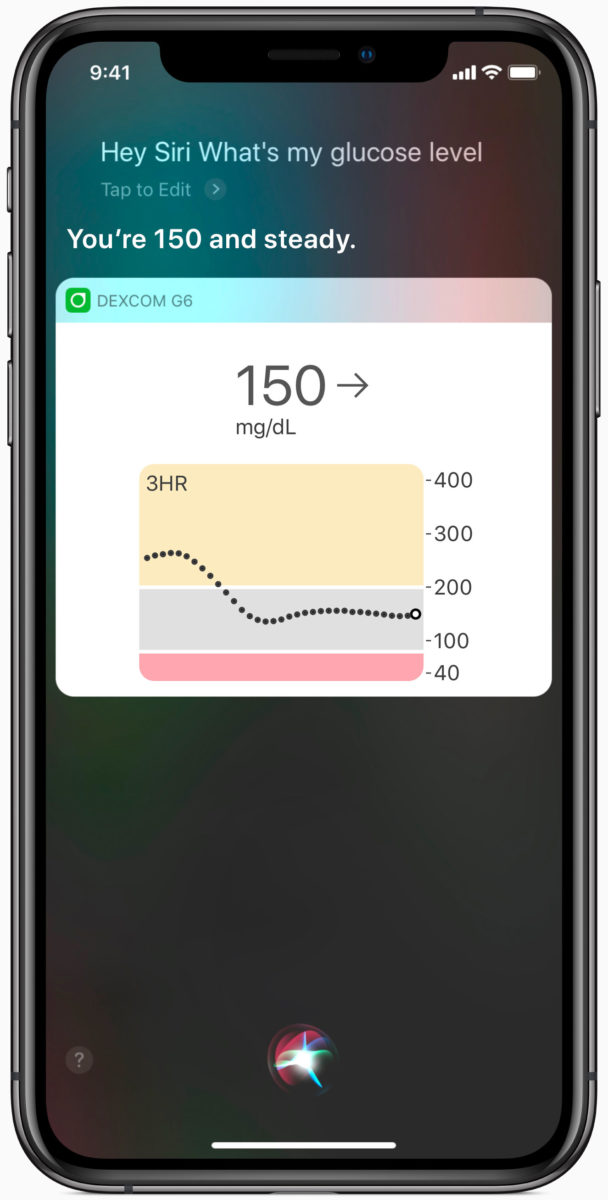 Chi è affetto da diabete può monitorare e gestire in maniera più efficace la concentrazione di glucosio nel sangue con i comandi rapidi di Siri e il sistema di monitoraggio continuo del glucosio Dexcom.