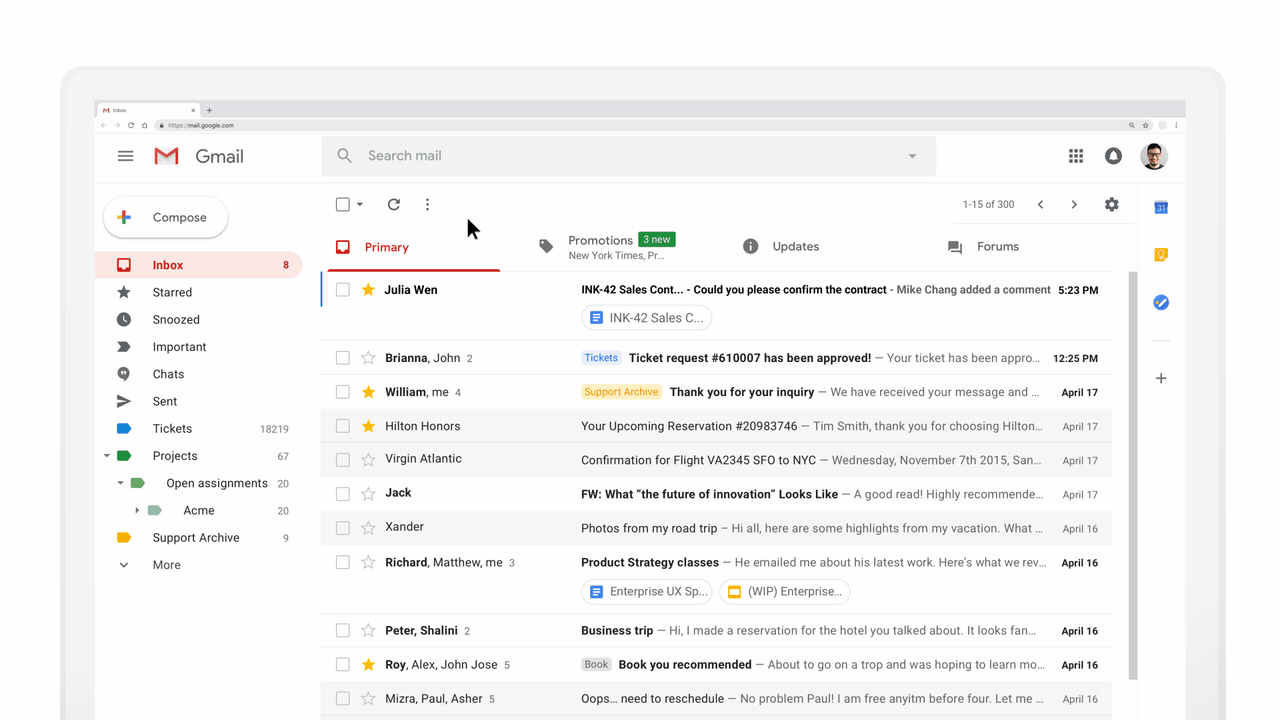 Gmail ora consente di interagire con i messaggi alla stregua di una qualunque pagina web