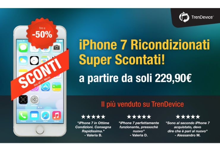 iPhone 7 Ricondizionato: il più amato e acquistato su TrenDevice. È il migliore per rapporto qualità-prezzo e con gli Sconti di oggi è ancora più conveniente!