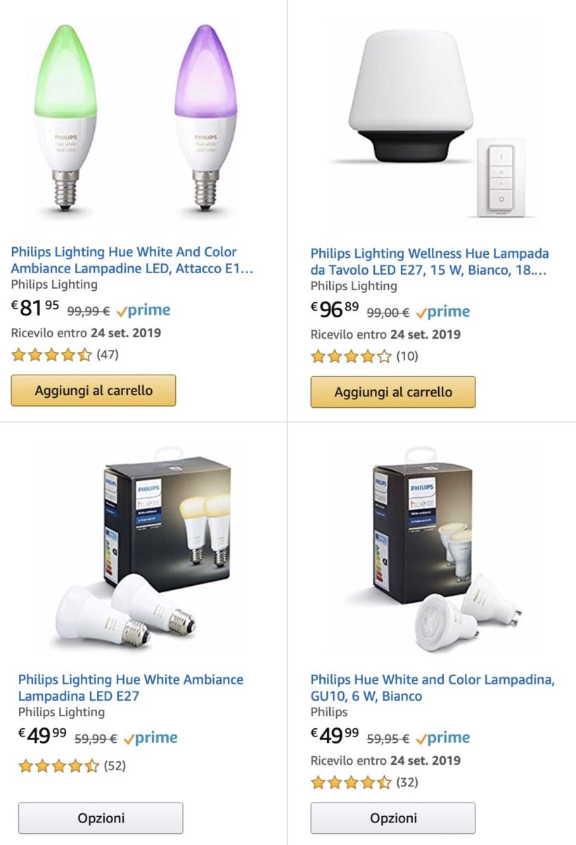 Sconto del 15% su prodotti Philips Hue già scontati e compatibili Alexa e HomeKit