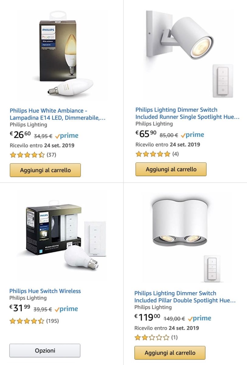 Sconto del 15% su prodotti Philips Hue già scontati e compatibili Alexa e HomeKit