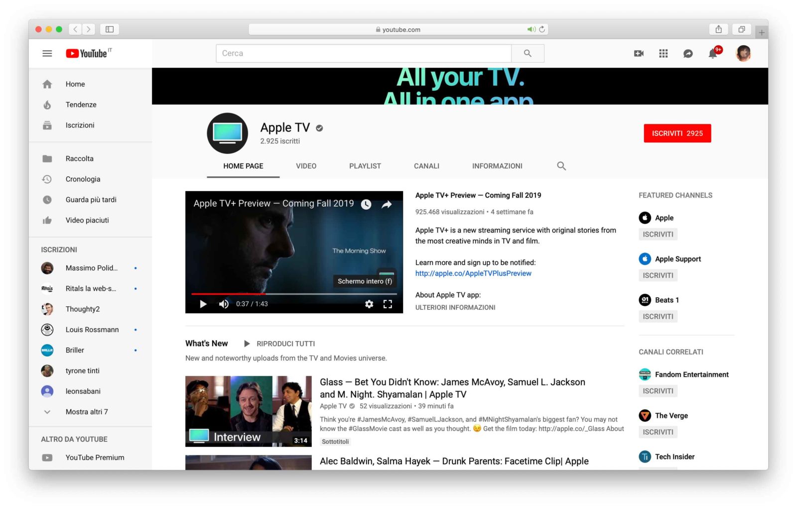 Canale Apple dedicato a Apple TV