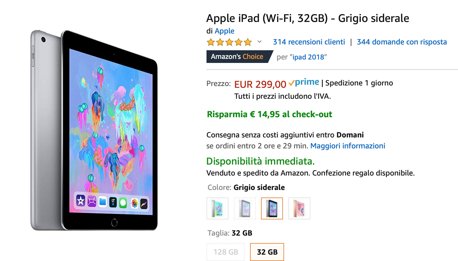 Su Amazon l’iPad 2018 lo comprate in sconto: 299 euro