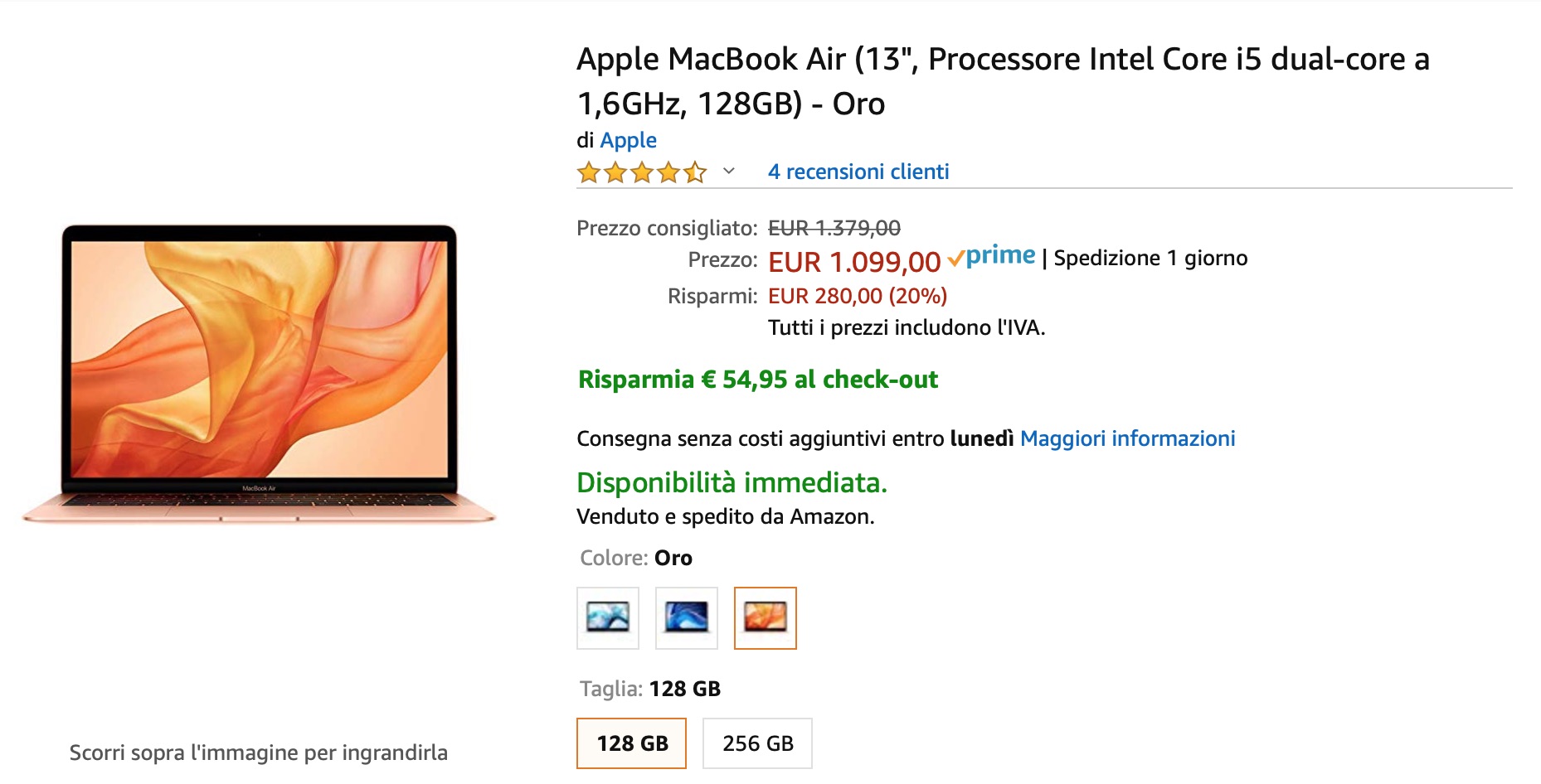 MacBook Air 13″, su Amazon uno sconto del 18%