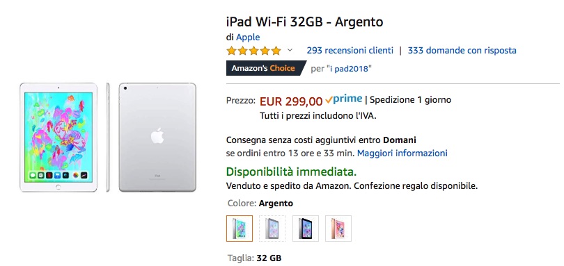 Su Amazon l’iPad 2018 lo comprate in sconto: 299 euro